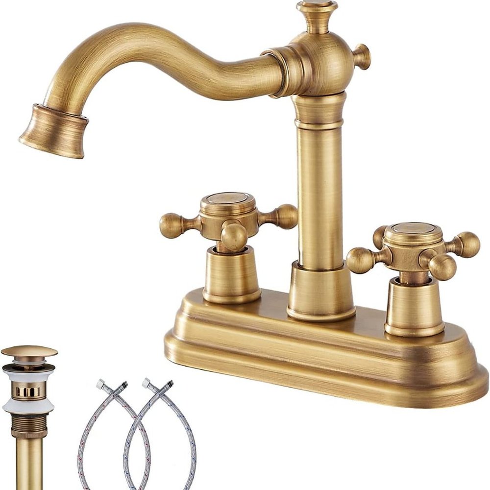 NIB Bathroom Faucet Antique Brass GGStudy 2 Handles w/Drain Assembly
